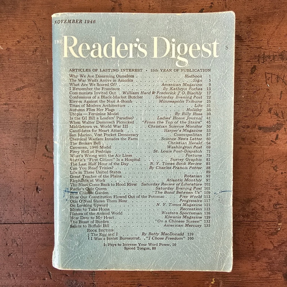 Reader's Digest Magazine November 1946 Post-WWII Atomic Bomb Cold War Era